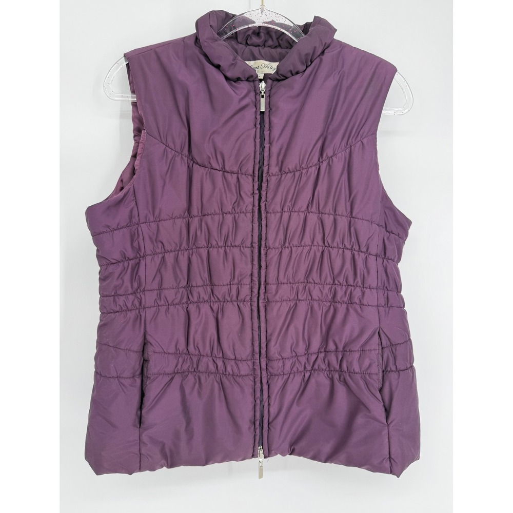 Sport Haley Womens Purple Quilted Puffer Vest Smocked Waist Full Zip Sz L